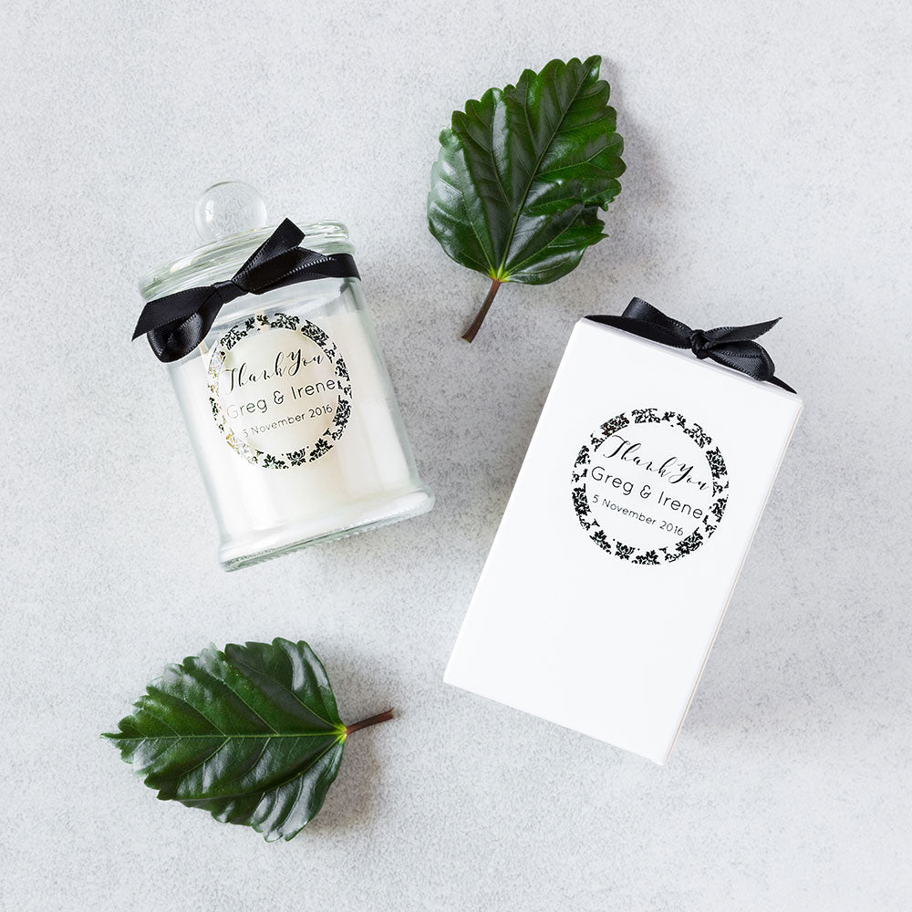 Personalised wedding favours/bonbonniere candle